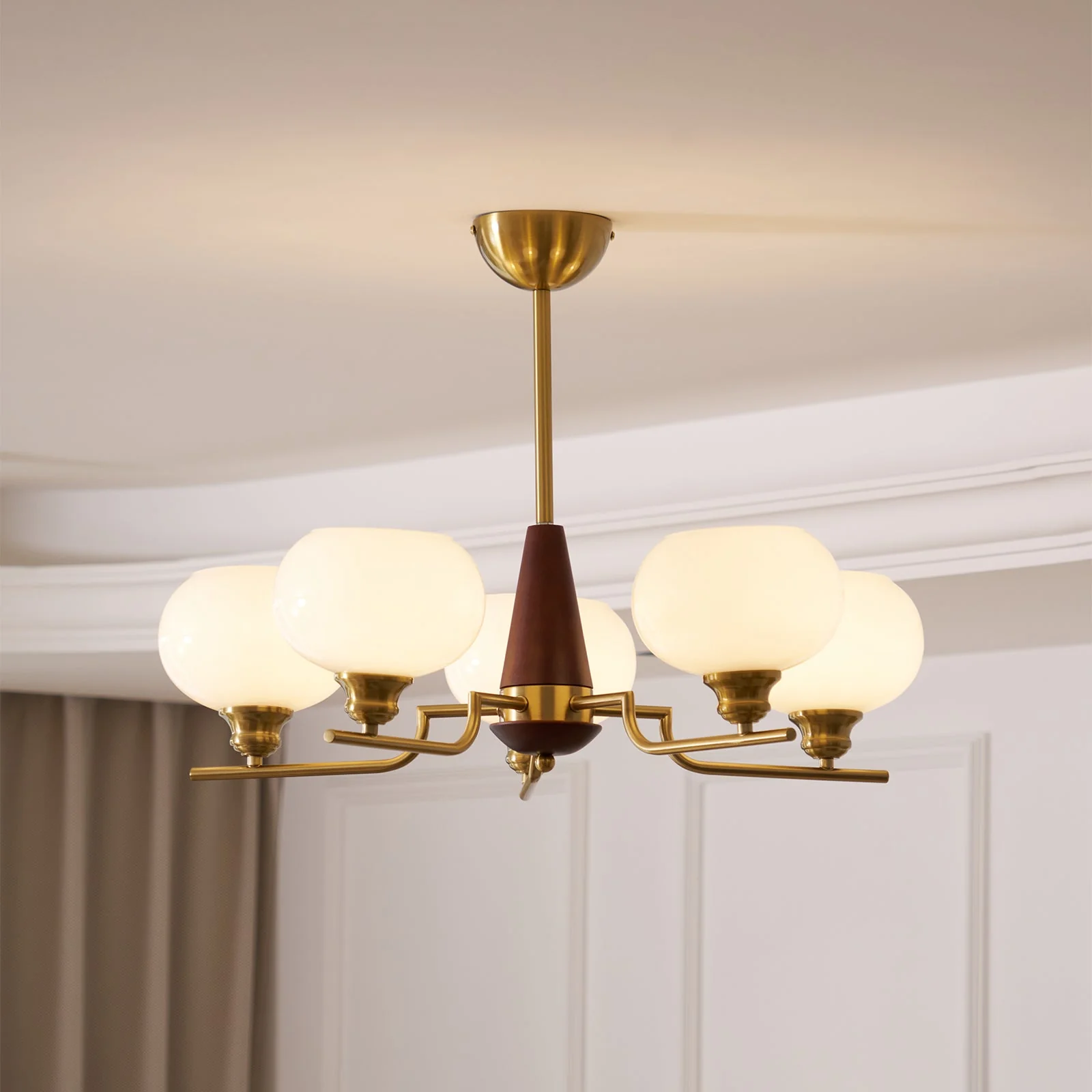 Lustra Chandelier Walnut Frosted Glass Globes - Image 15