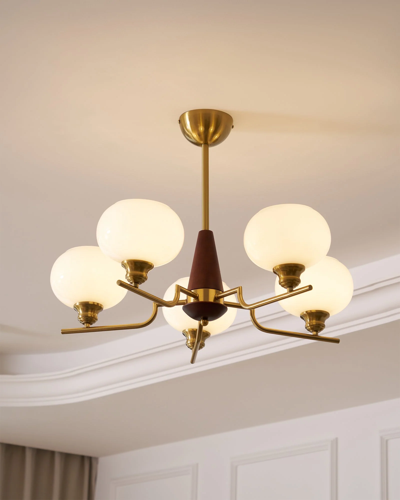 Lustra Chandelier Walnut Frosted Glass Globes - Image 17