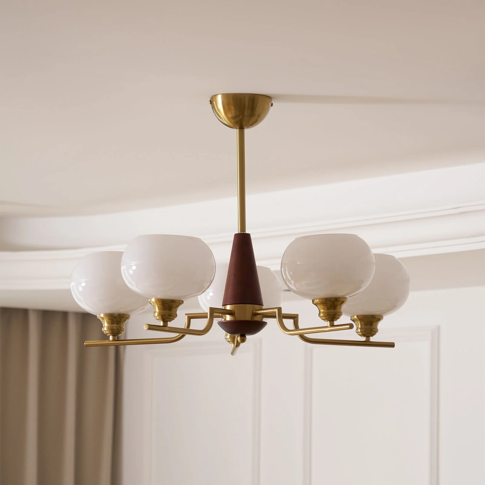 Lustra Chandelier Walnut Frosted Glass Globes - Image 18