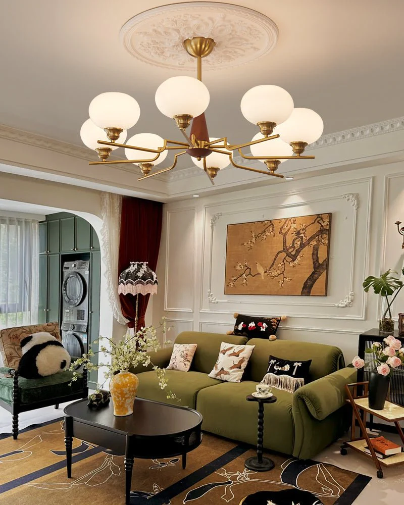 Lustra Chandelier Walnut Frosted Glass Globes - Image 22