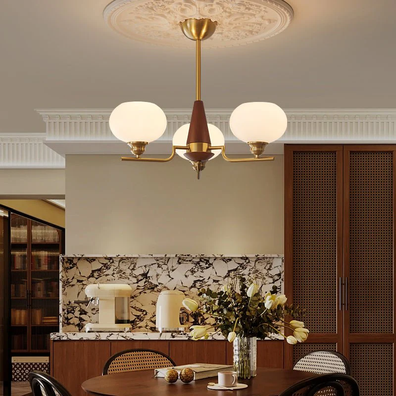 Lustra Chandelier Walnut Frosted Glass Globes - Image 23
