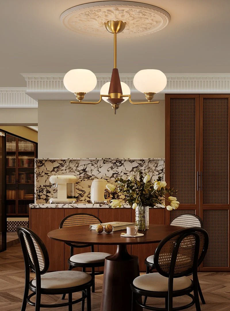 Lustra Chandelier Walnut Frosted Glass Globes - Image 25