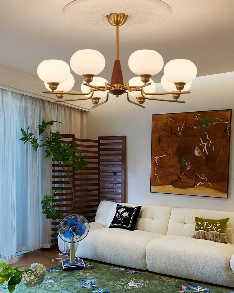 Lustra Chandelier Walnut Frosted Glass Globes - Image 26