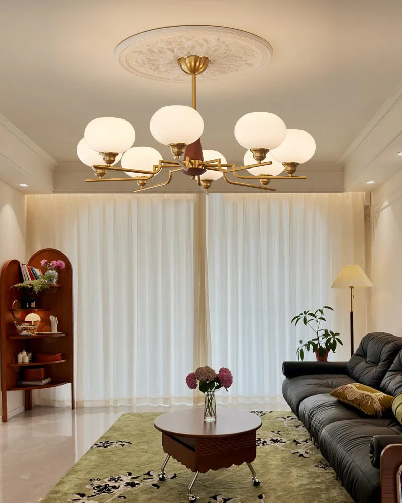 Lustra Chandelier Walnut Frosted Glass Globes - Image 27
