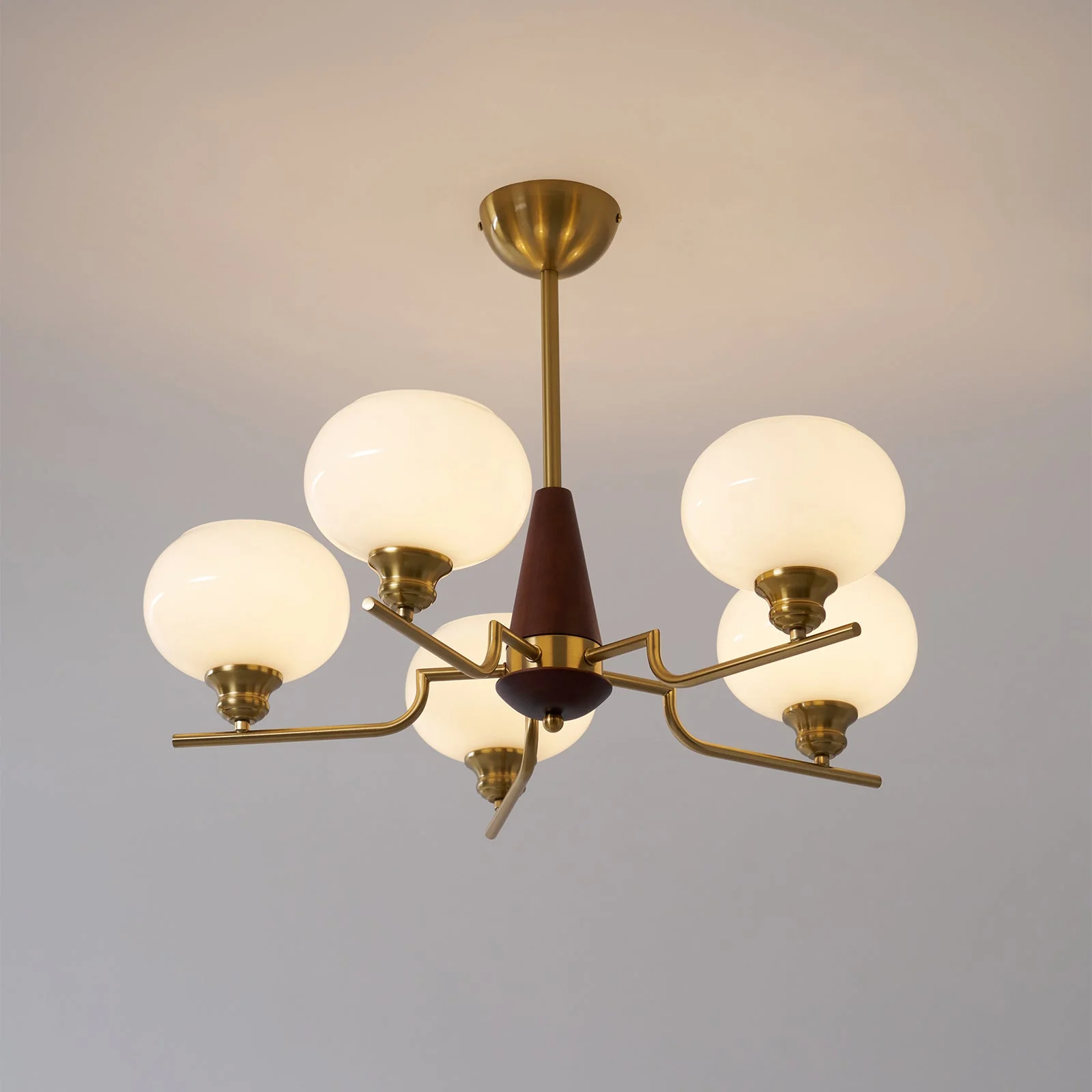 Lustra Chandelier Walnut Frosted Glass Globes - Image 5