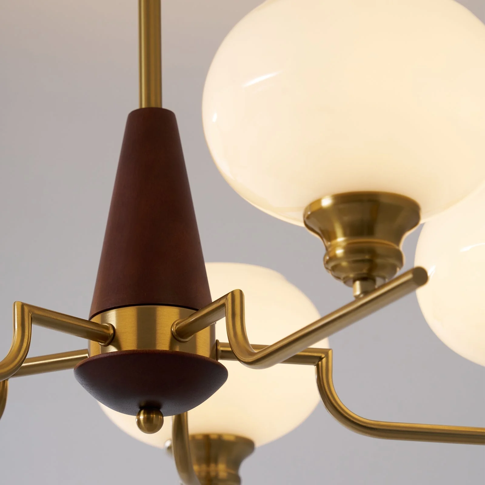 Lustra Chandelier Walnut Frosted Glass Globes - Image 6