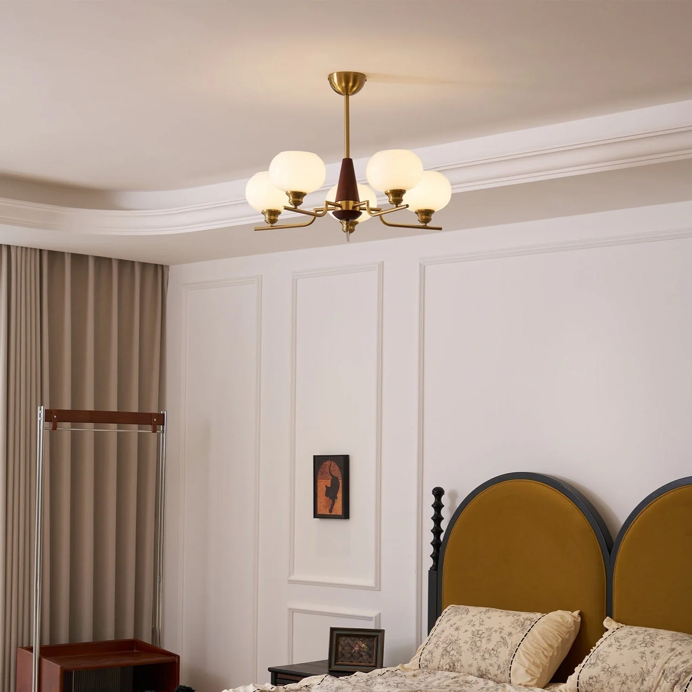 Lustra Chandelier Walnut Frosted Glass Globes - Image 8