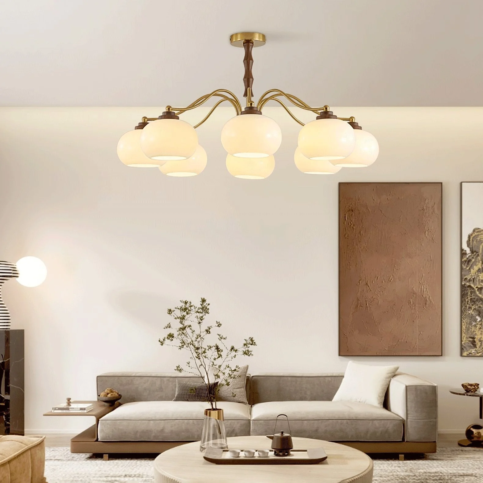 Lustra Chandelier Walnut Glass Globe - Image 18