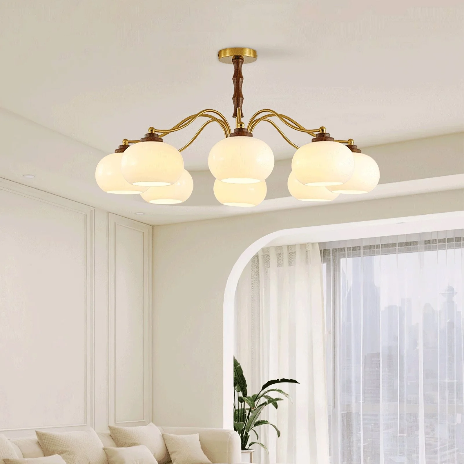 Lustra Chandelier Walnut Glass Globe - Image 19