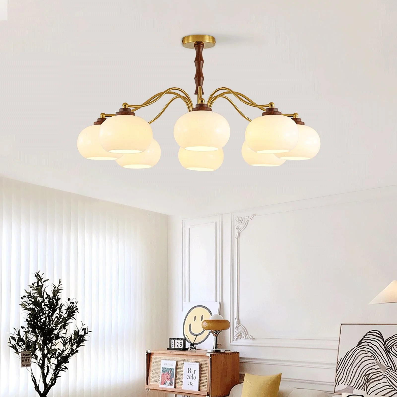 Lustra Chandelier Walnut Glass Globe - Image 20