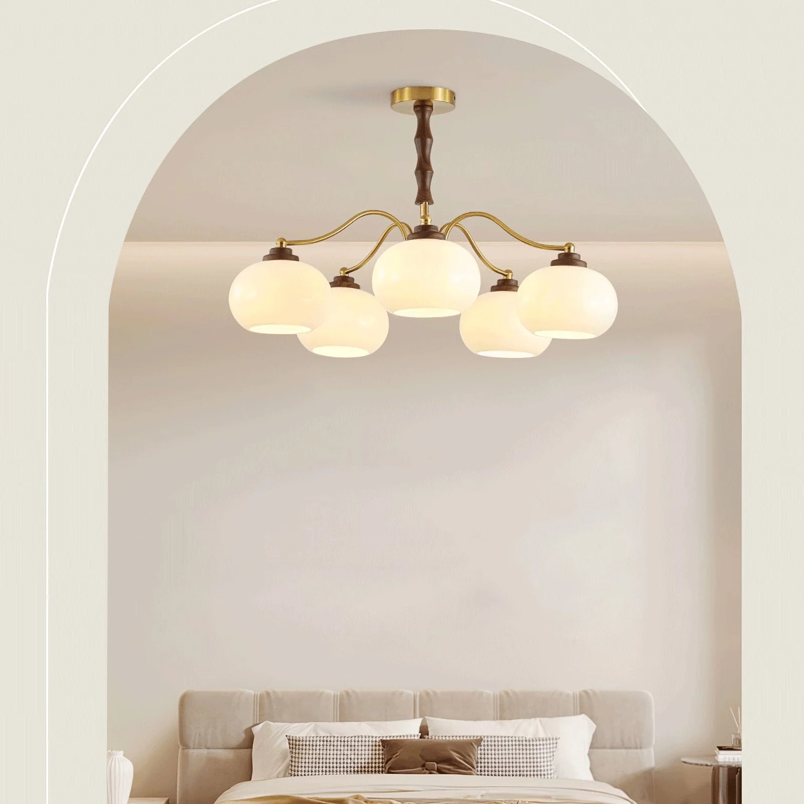 Lustra Chandelier Walnut Glass Globe - Image 25