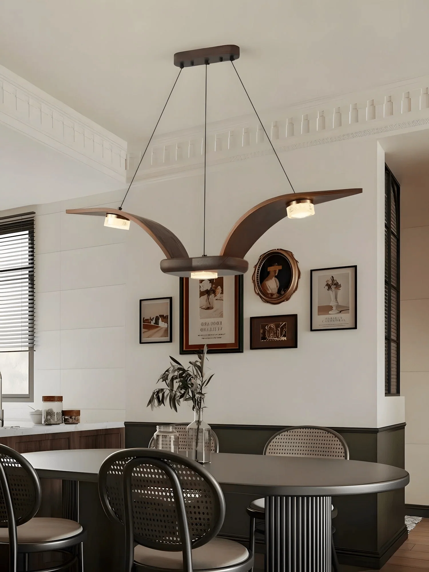 Lustra Chandelier Walnut Wood Crystal Sculptural - Image 10