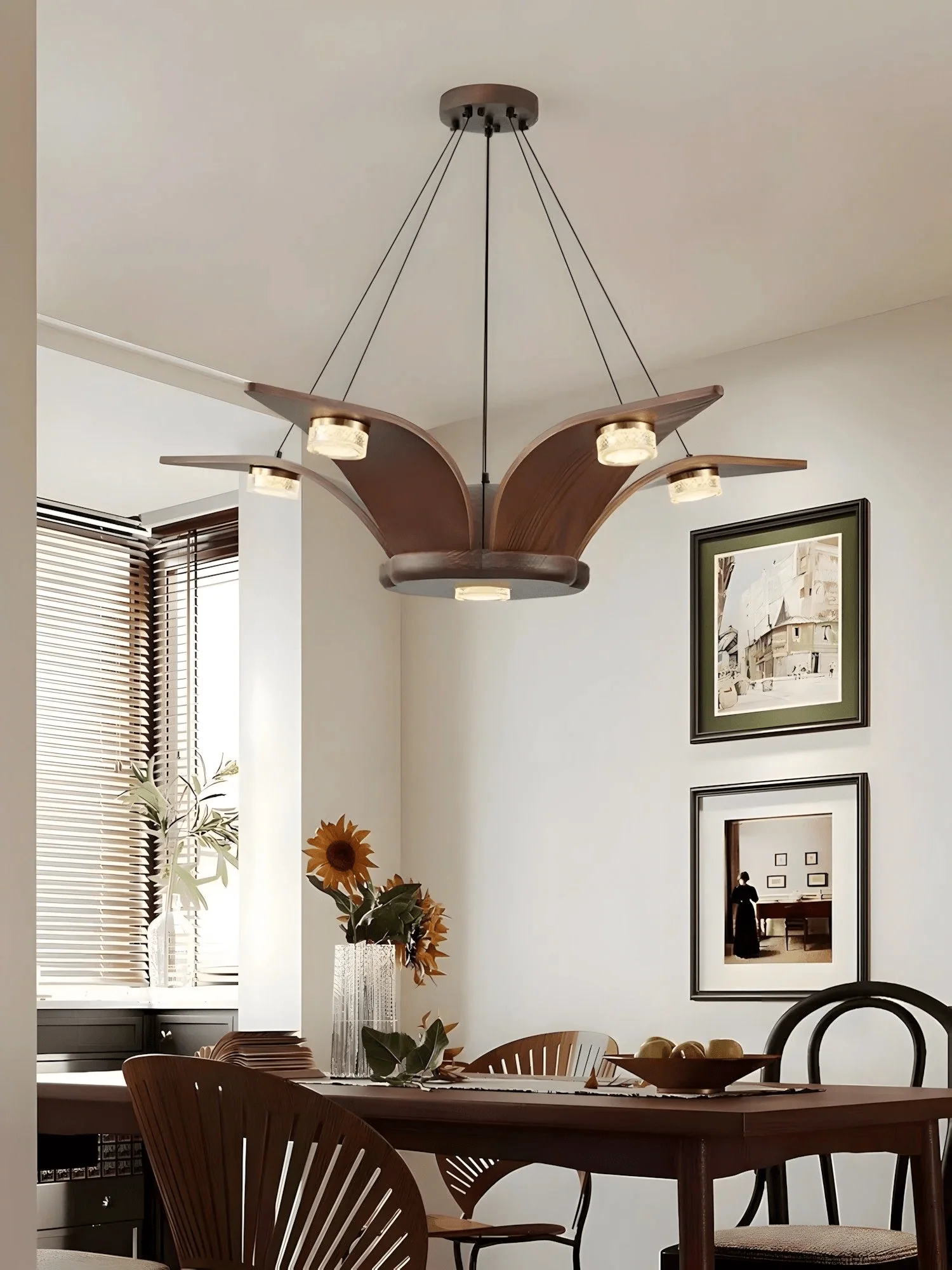 Lustra Chandelier Walnut Wood Crystal Sculptural - Image 11