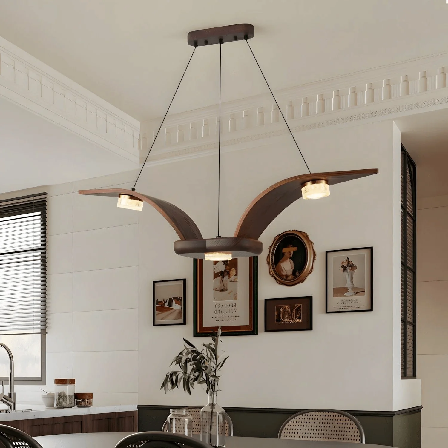 Lustra Chandelier Walnut Wood Crystal Sculptural - Image 3