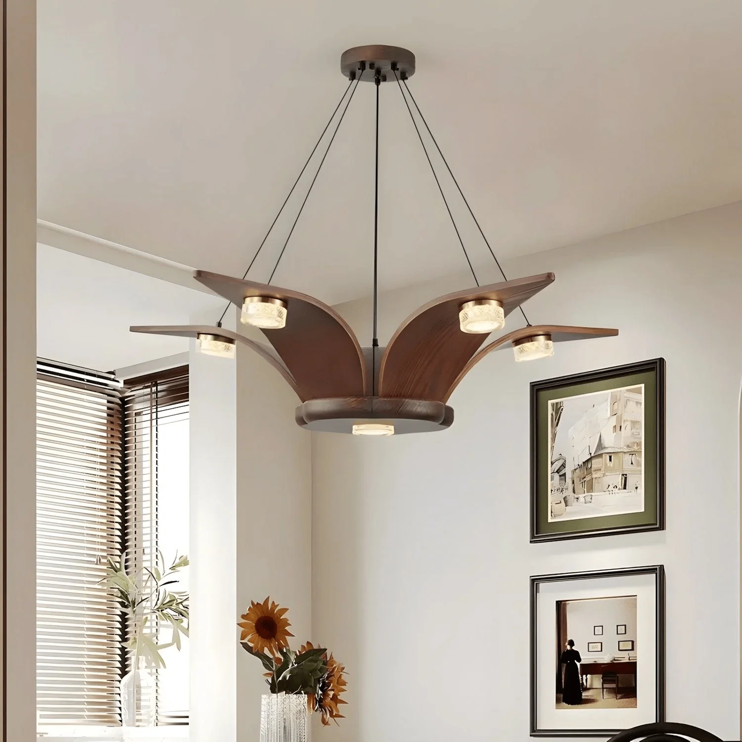 Lustra Chandelier Walnut Wood Crystal Sculptural - Image 5