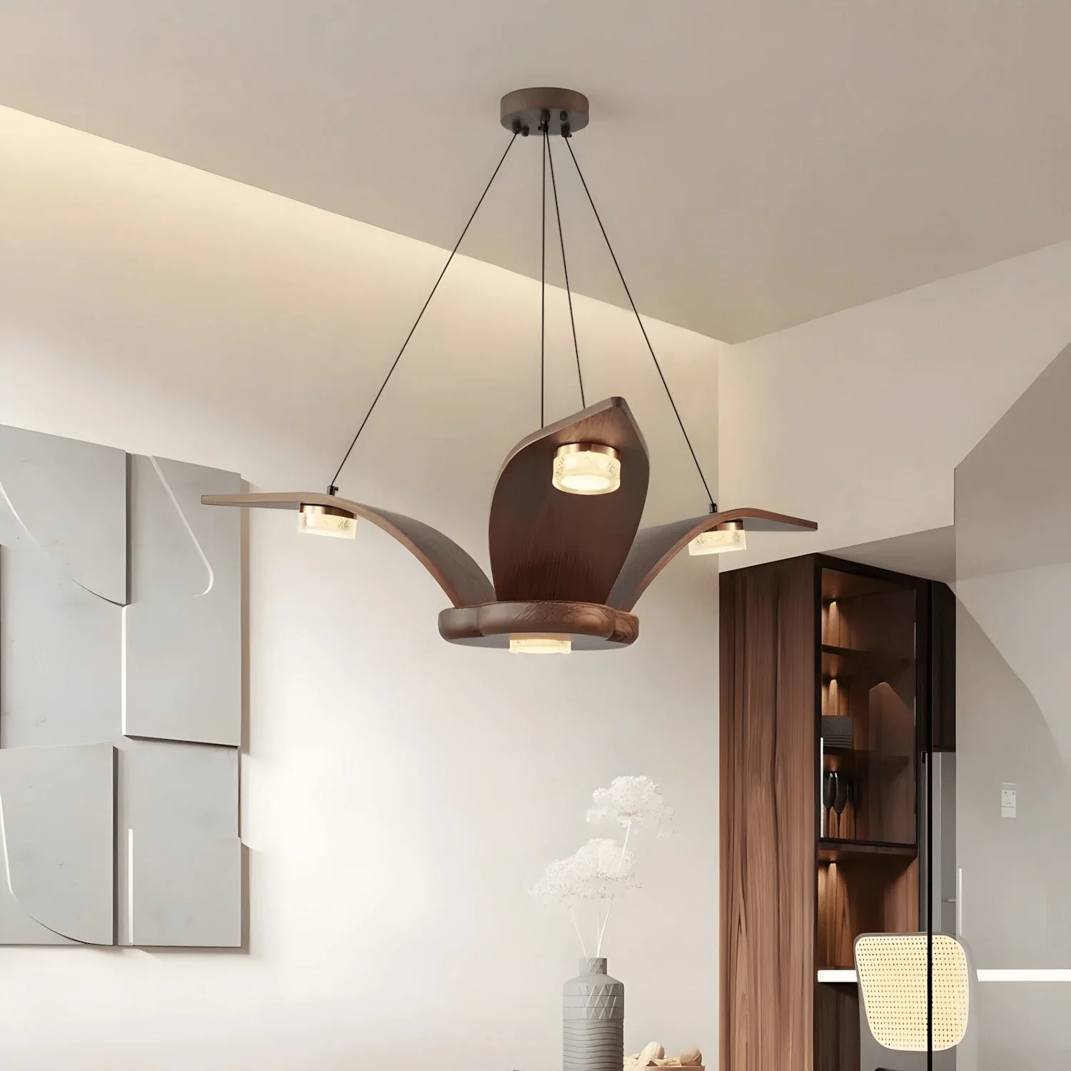 Lustra Chandelier Walnut Wood Crystal Sculptural - Image 7