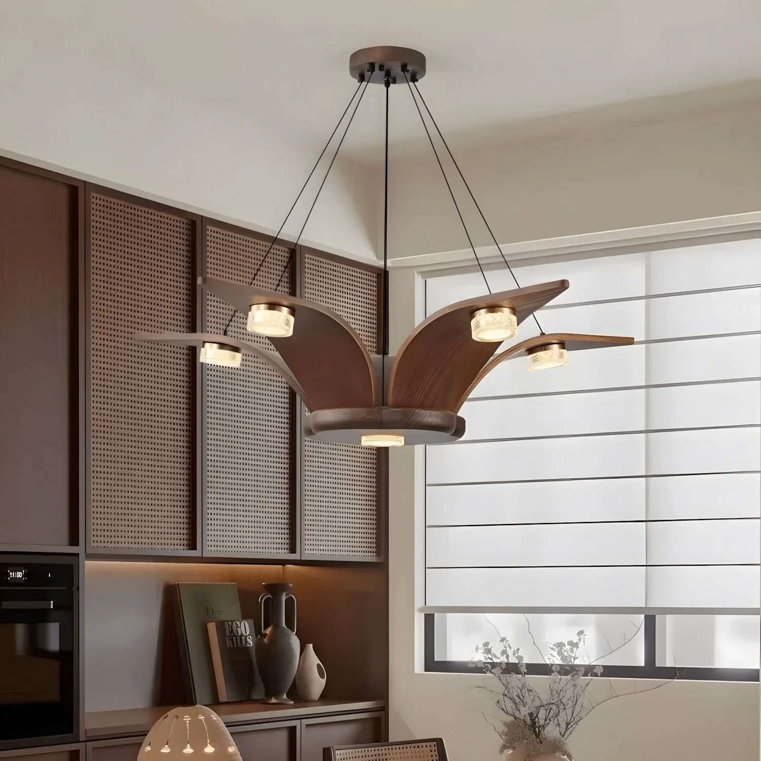 Lustra Chandelier Walnut Wood Crystal Sculptural - Image 9