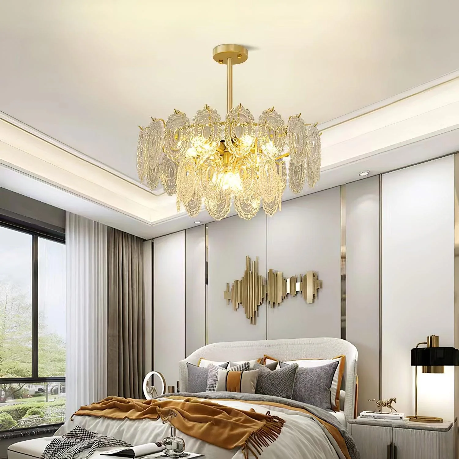 Lustra Chandelier Wave Glass Wrought Iron Elegant - Image 11
