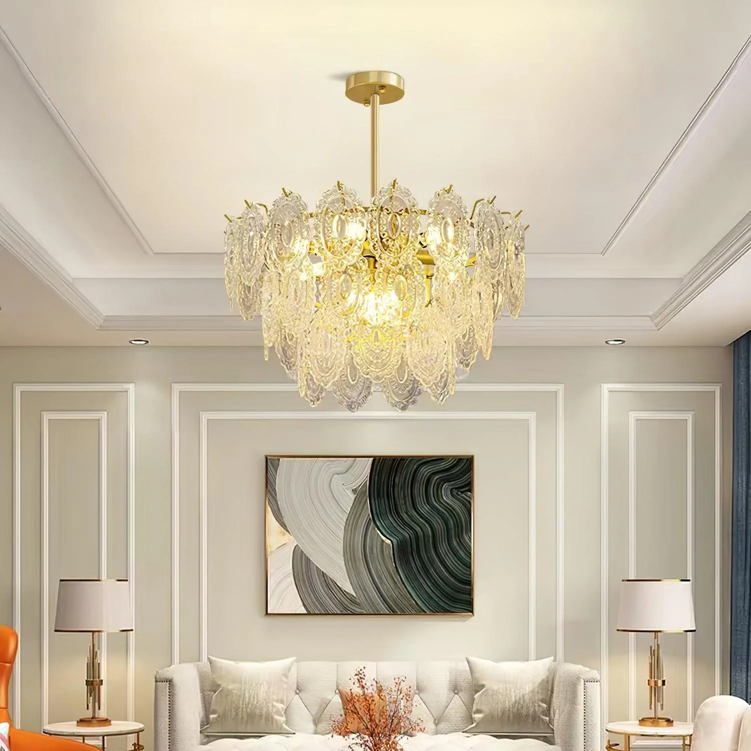 Lustra Chandelier Wave Glass Wrought Iron Elegant - Image 13