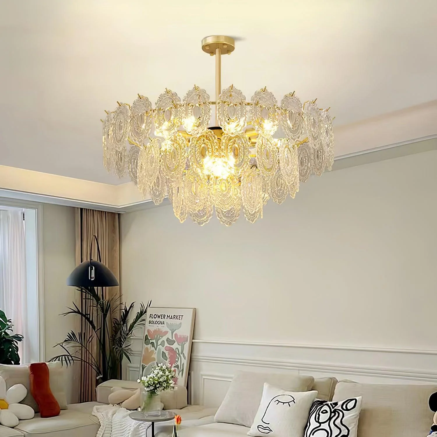 Lustra Chandelier Wave Glass Wrought Iron Elegant - Image 14