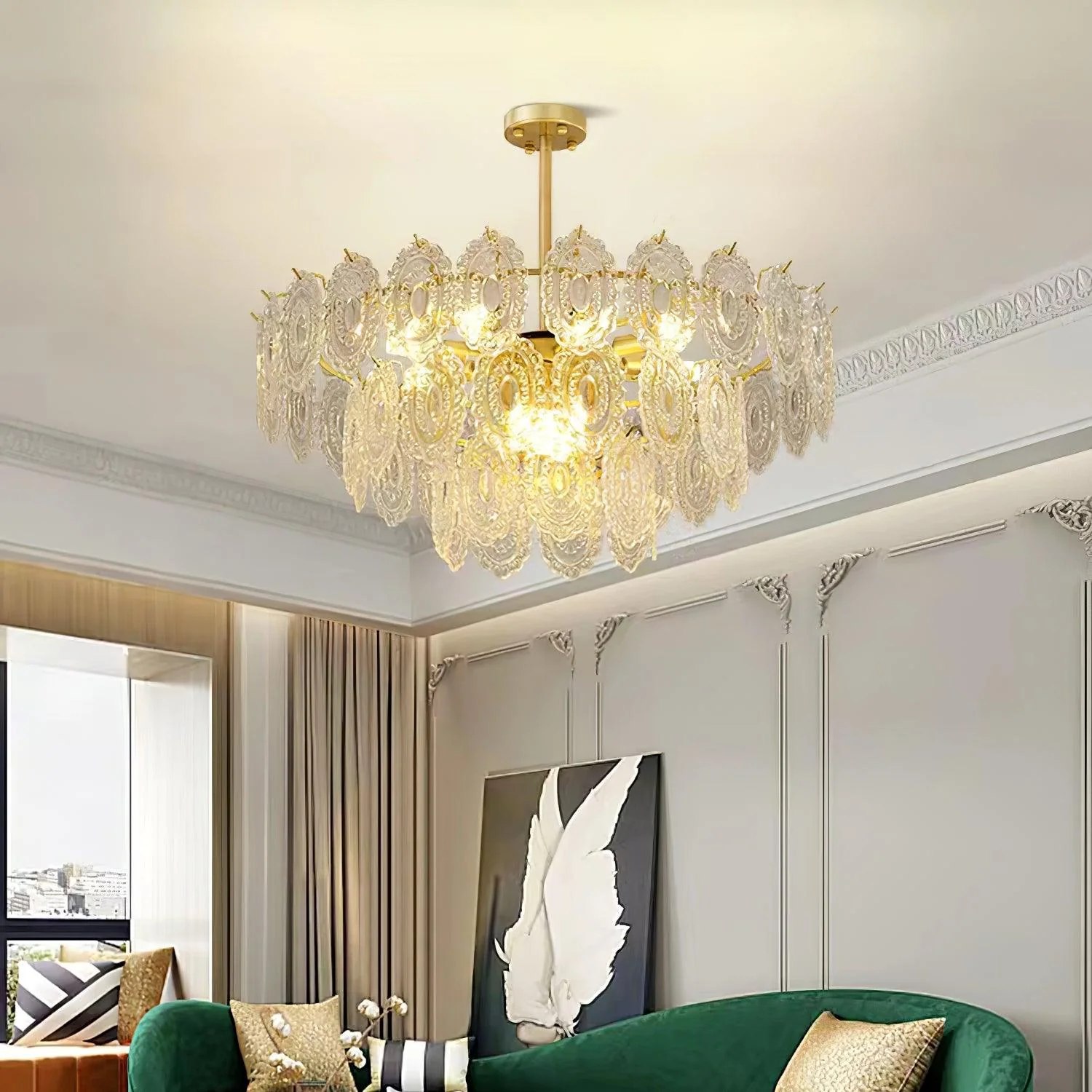 Lustra Chandelier Wave Glass Wrought Iron Elegant - Image 15