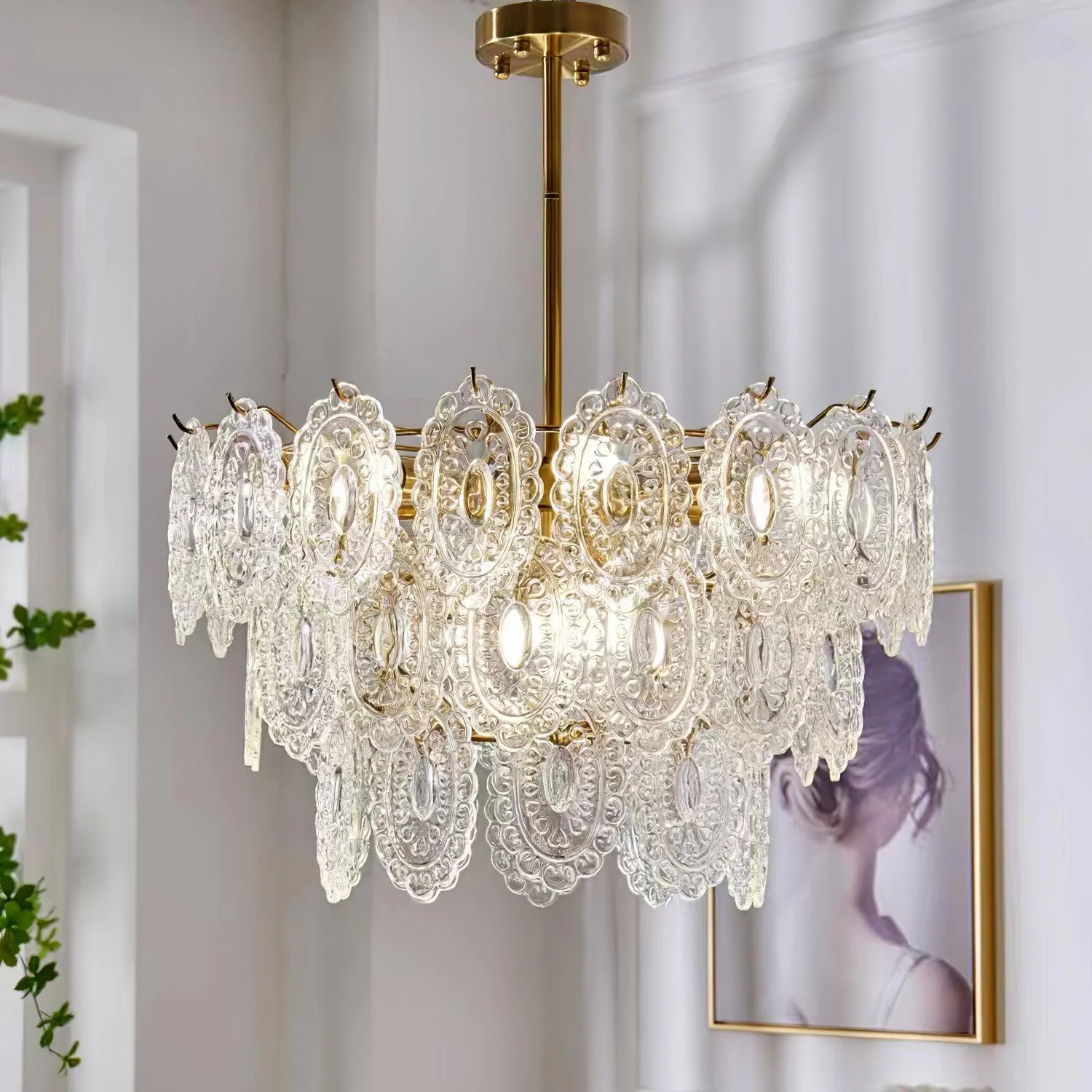 Lustra Chandelier Wave Glass Wrought Iron Elegant - Image 17