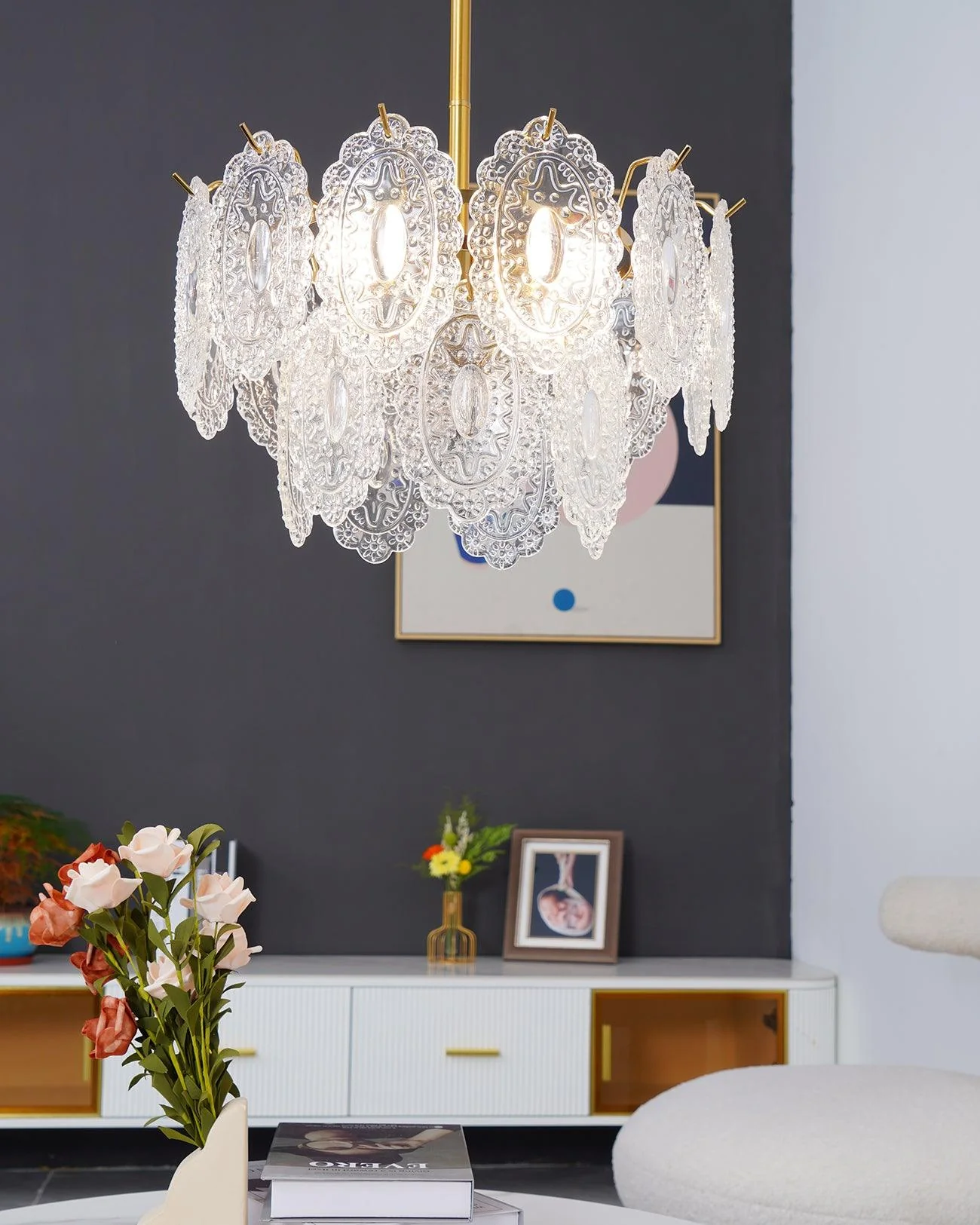Lustra Chandelier Wave Glass Wrought Iron Elegant - Image 2