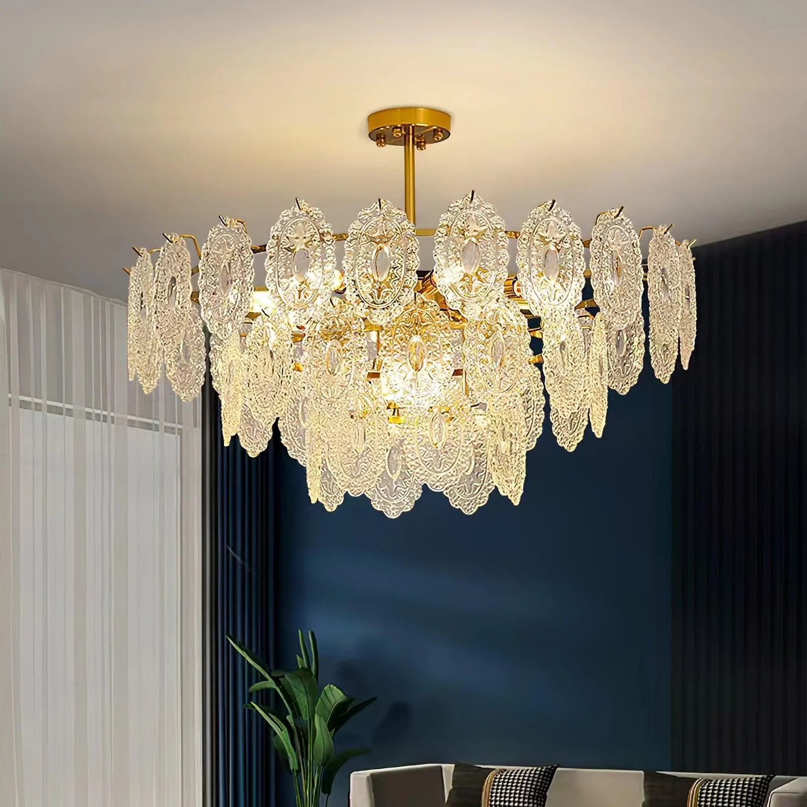Lustra Chandelier Wave Glass Wrought Iron Elegant - Image 21