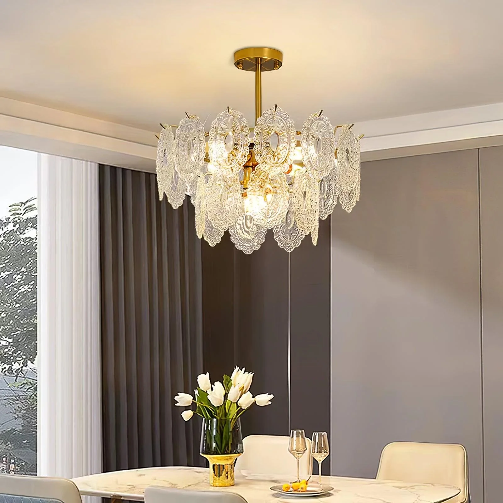 Lustra Chandelier Wave Glass Wrought Iron Elegant - Image 22