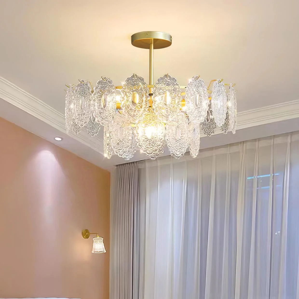 Lustra Chandelier Wave Glass Wrought Iron Elegant - Image 24