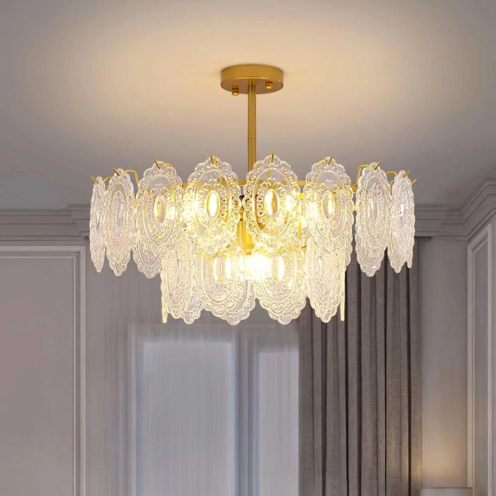 Lustra Chandelier Wave Glass Wrought Iron Elegant - Image 26