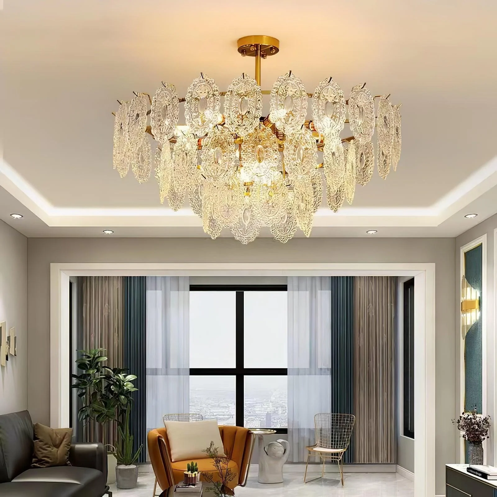 Lustra Chandelier Wave Glass Wrought Iron Elegant - Image 28