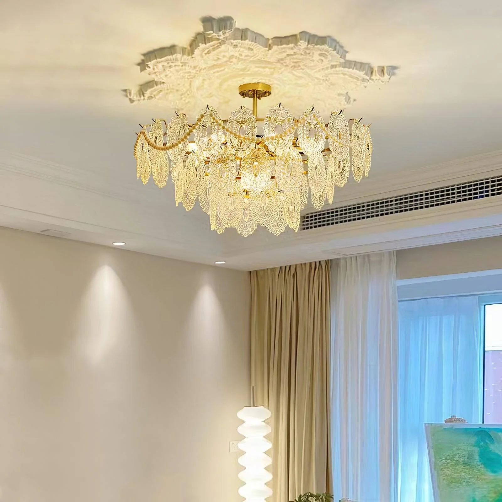 Lustra Chandelier Wave Glass Wrought Iron Elegant - Image 3