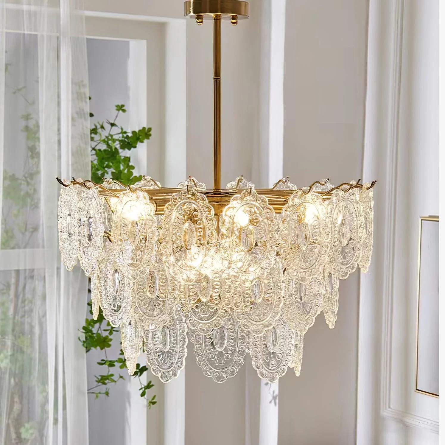 Lustra Chandelier Wave Glass Wrought Iron Elegant - Image 35