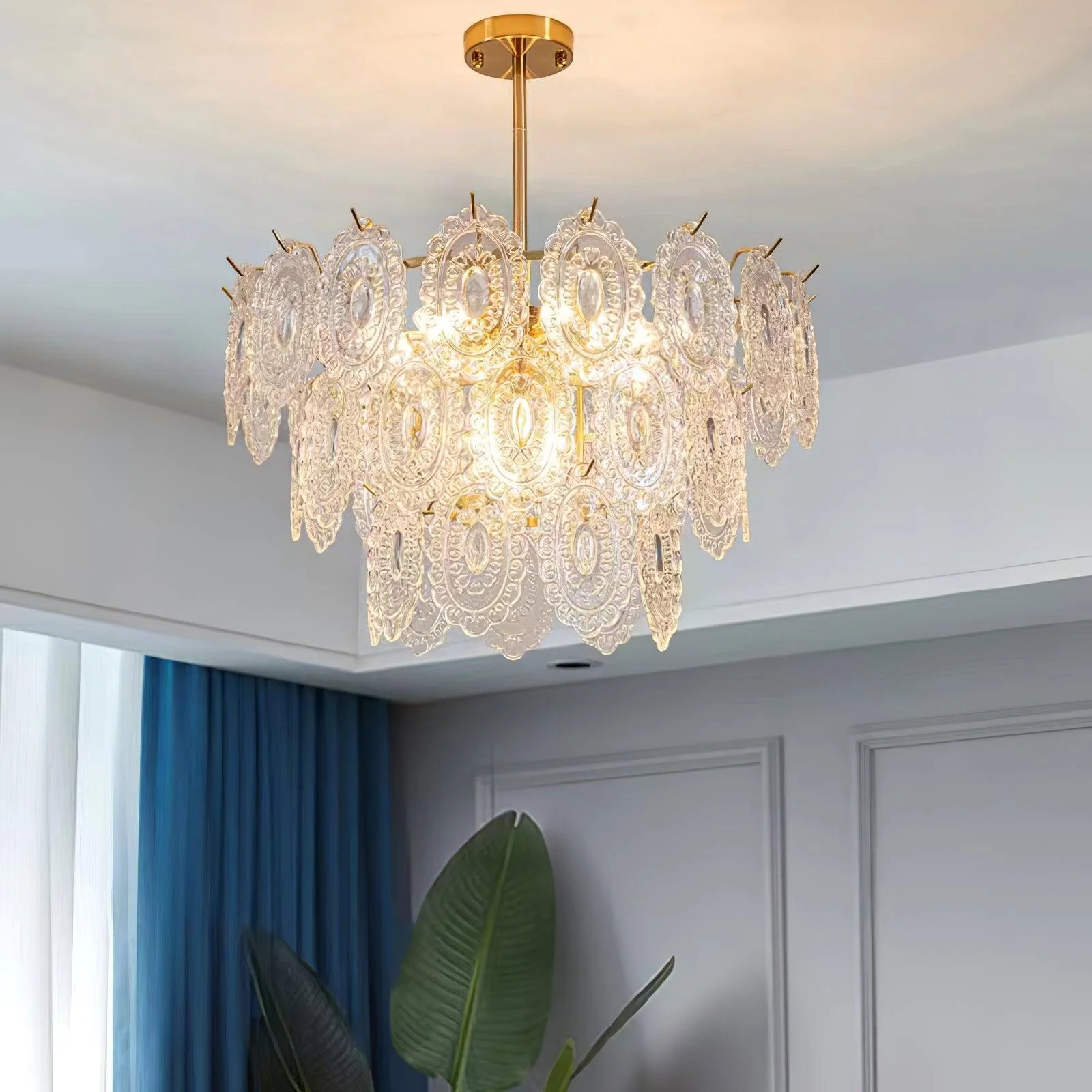 Lustra Chandelier Wave Glass Wrought Iron Elegant - Image 4