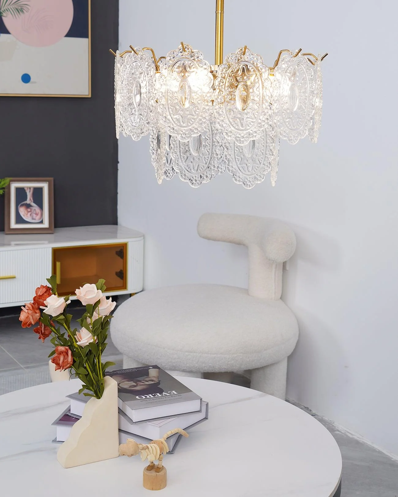 Lustra Chandelier Wave Glass Wrought Iron Elegant - Image 42