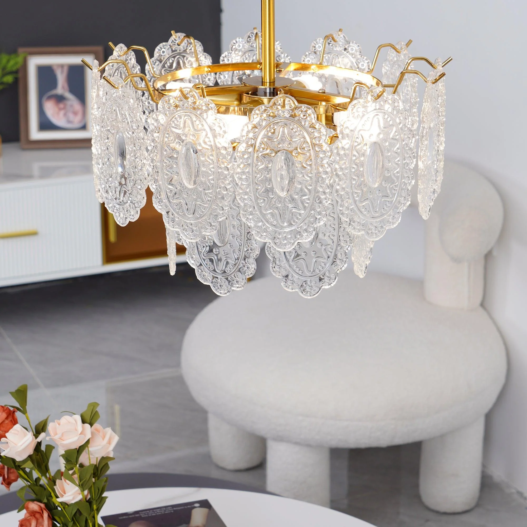 Lustra Chandelier Wave Glass Wrought Iron Elegant - Image 43