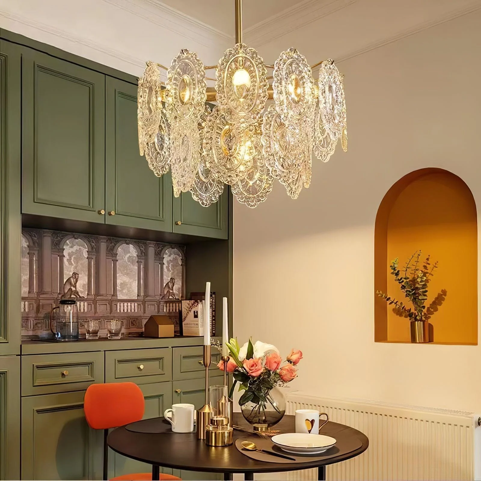 Lustra Chandelier Wave Glass Wrought Iron Elegant - Image 8