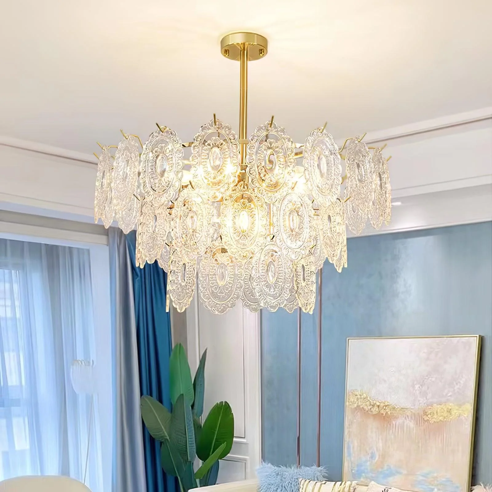 Lustra Chandelier Wave Glass Wrought Iron Elegant - Image 9