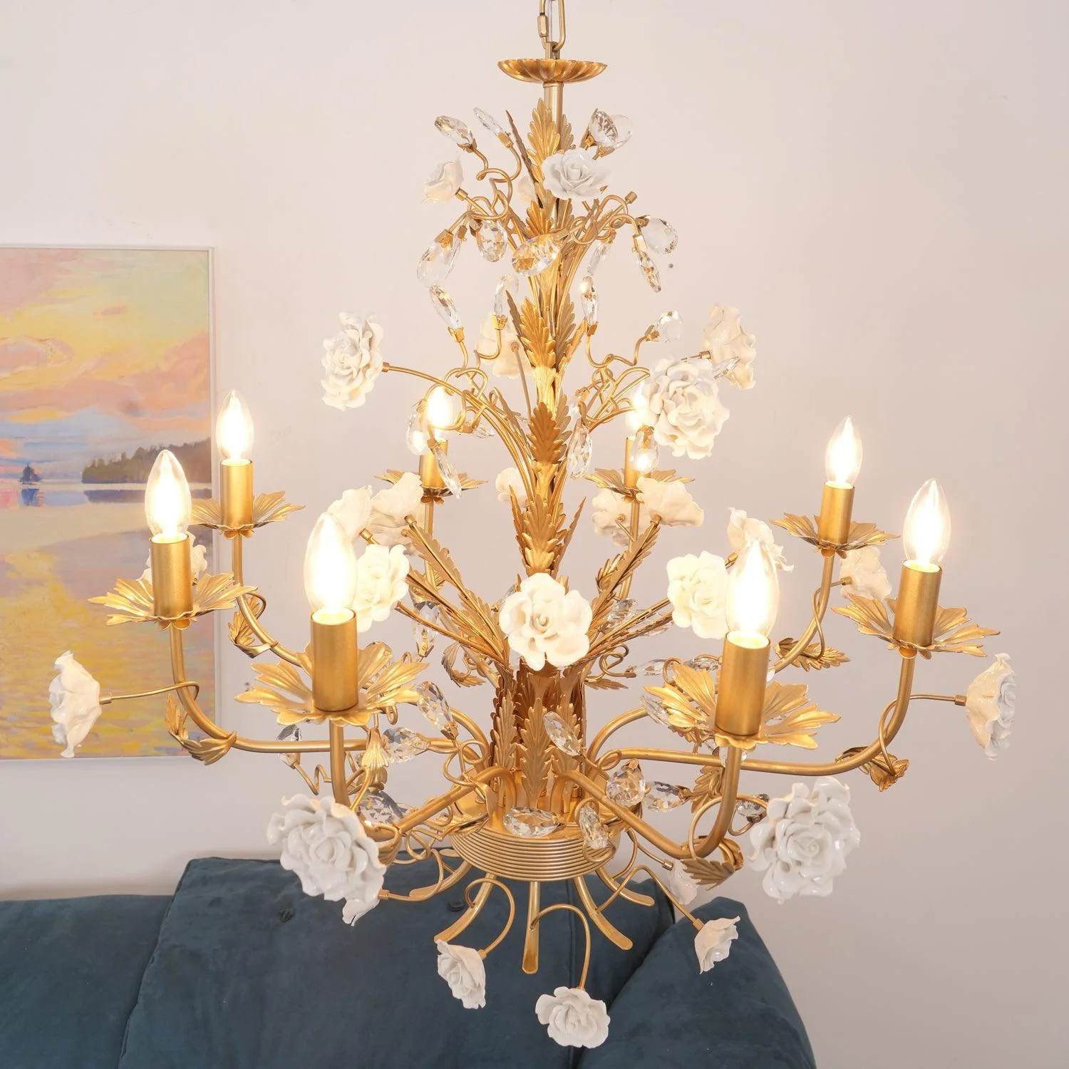 Lustra Chandelier White Rose Crystal - Image 3