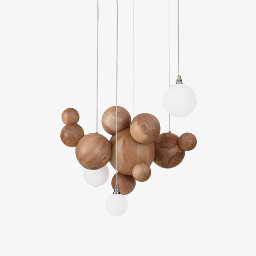 Lustra Chandelier Wood & Bubble Ball Cluster