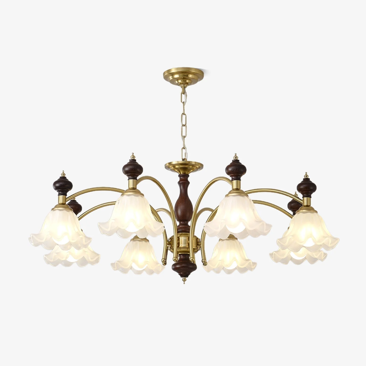 Lustra Chandelier Wood & Brass Blossom Flowers