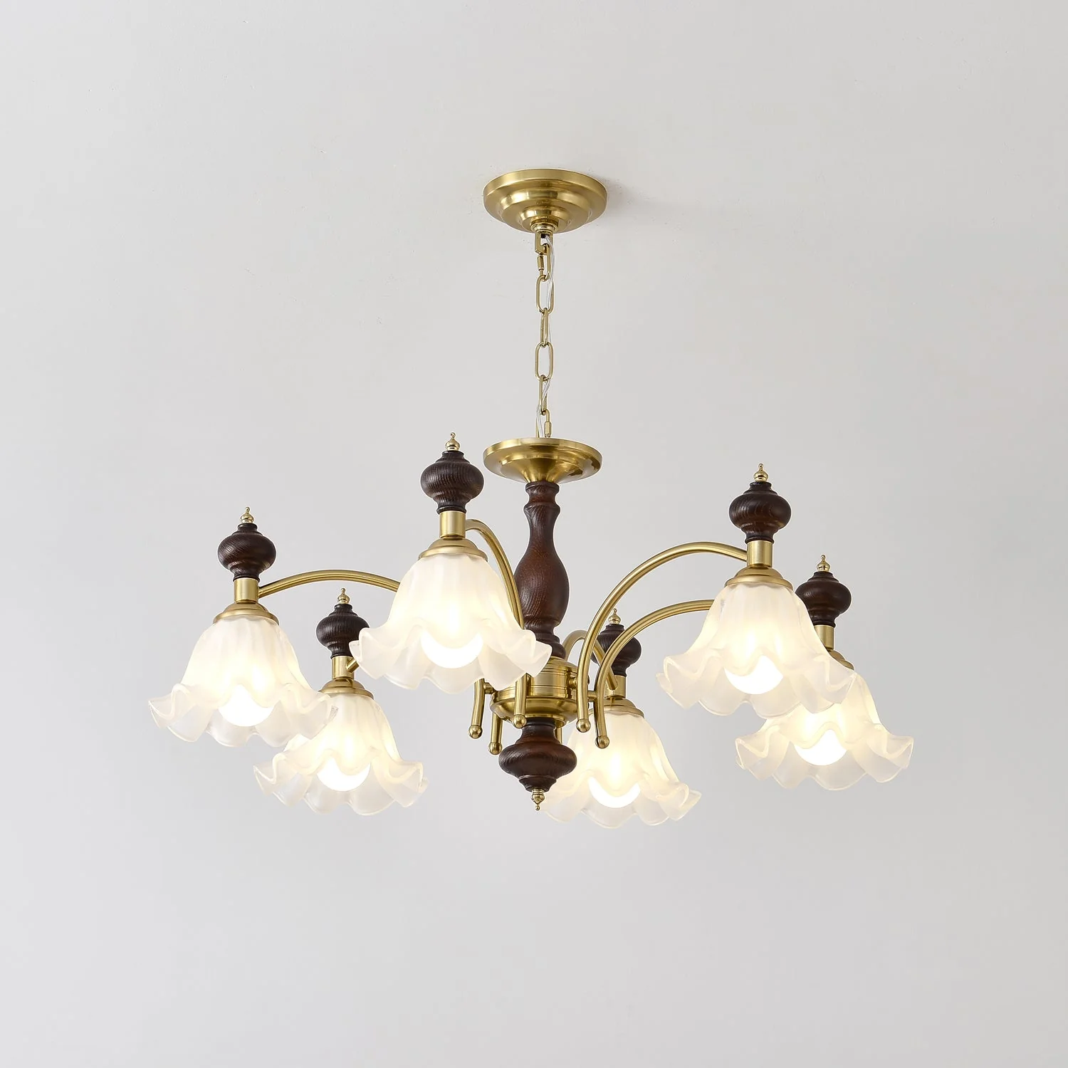 Lustra Chandelier Wood & Brass Blossom Flowers - Image 10