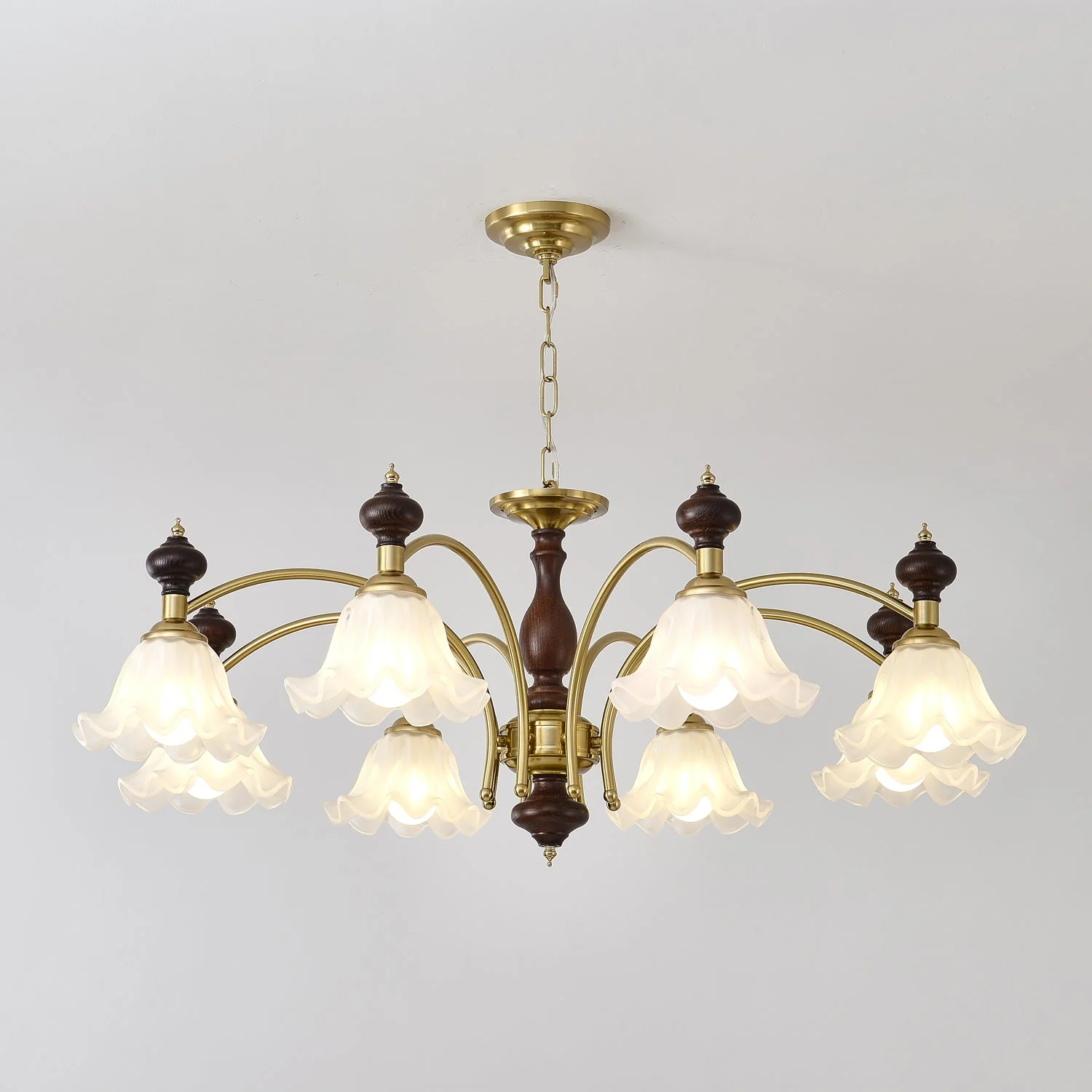 Lustra Chandelier Wood & Brass Blossom Flowers - Image 11