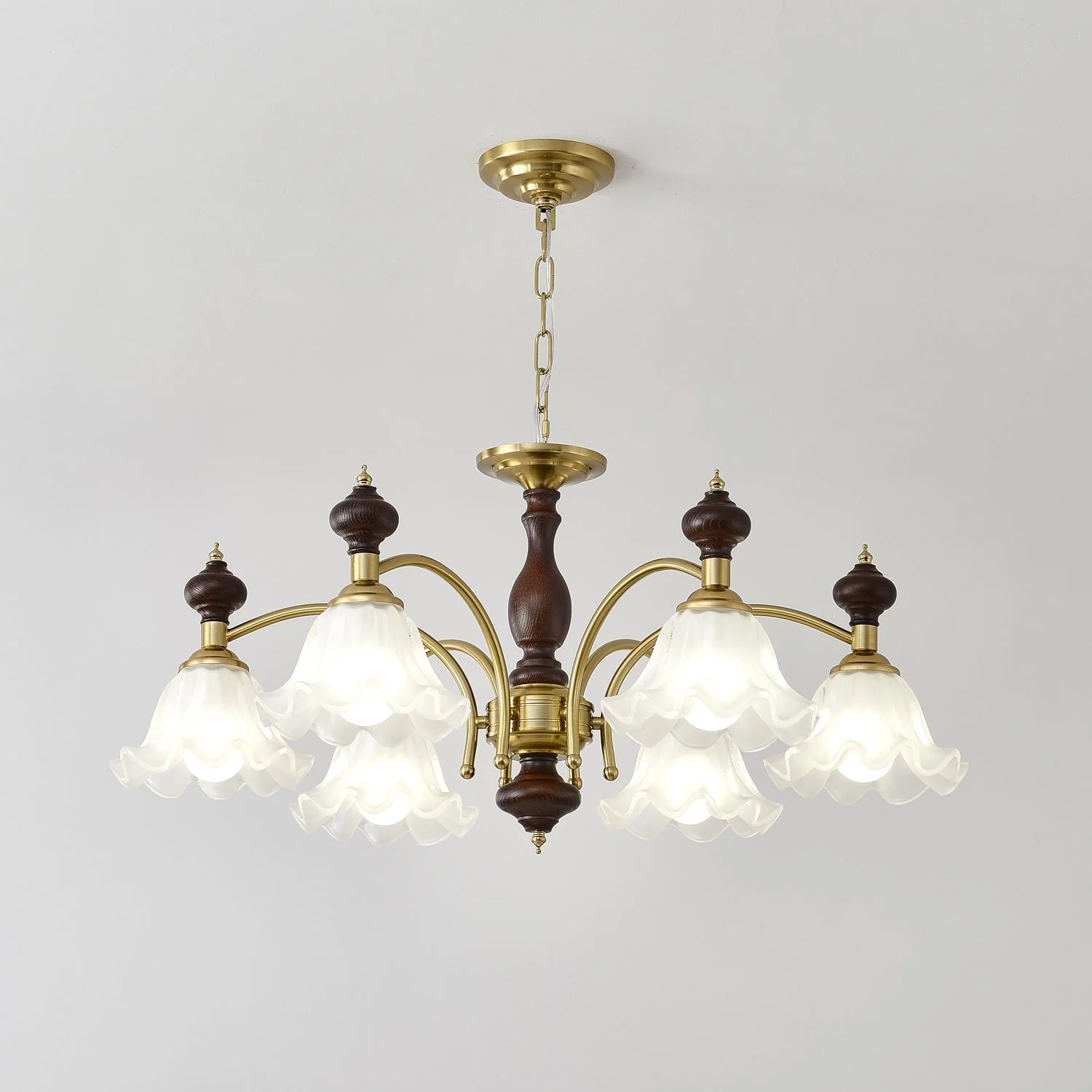 Lustra Chandelier Wood & Brass Blossom Flowers - Image 12