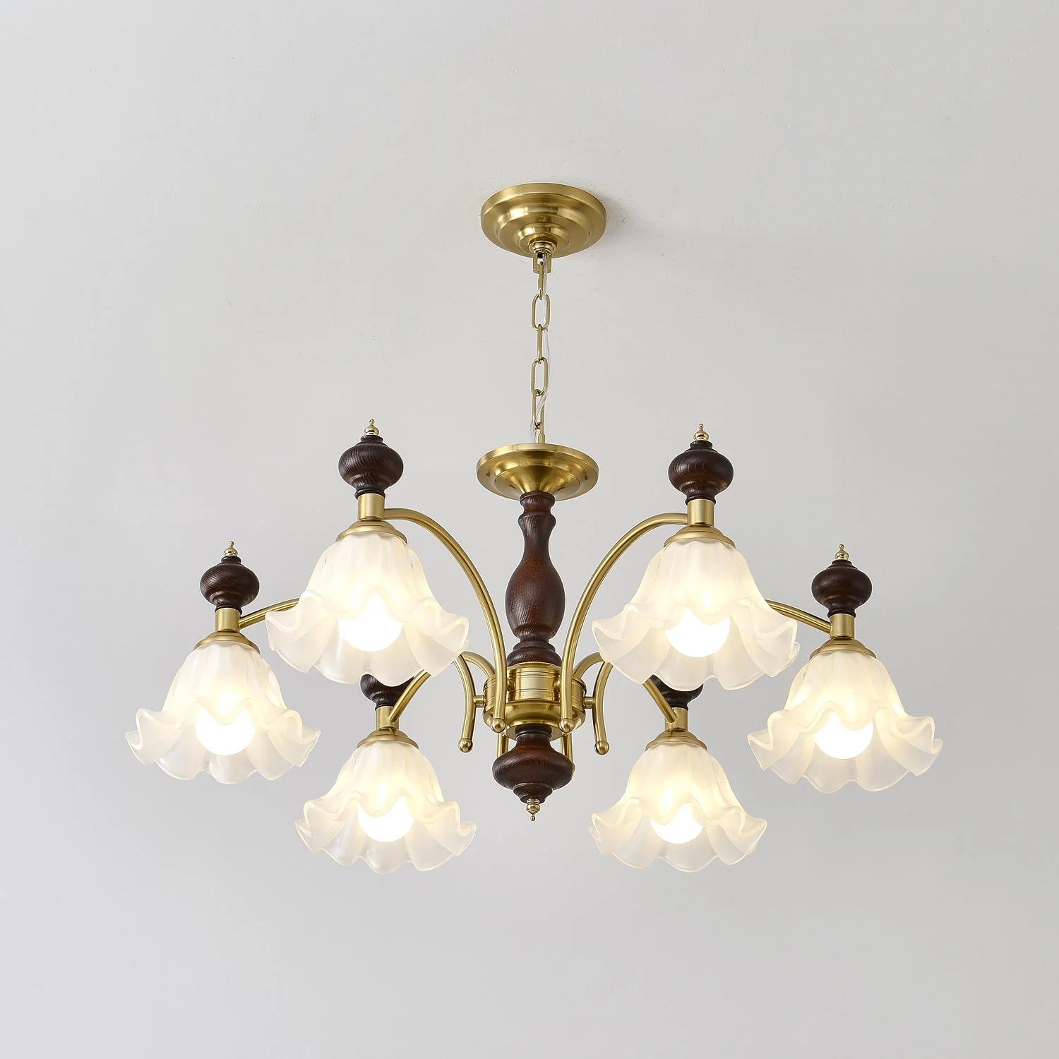 Lustra Chandelier Wood & Brass Blossom Flowers - Image 13
