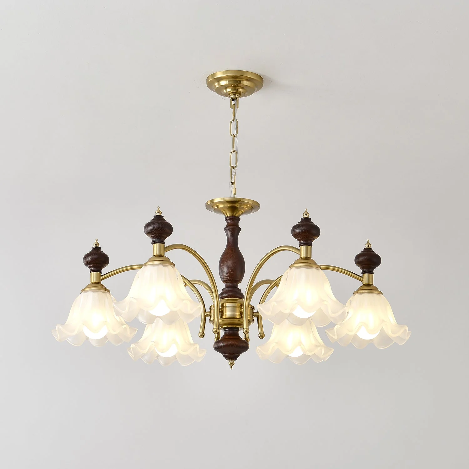 Lustra Chandelier Wood & Brass Blossom Flowers - Image 14