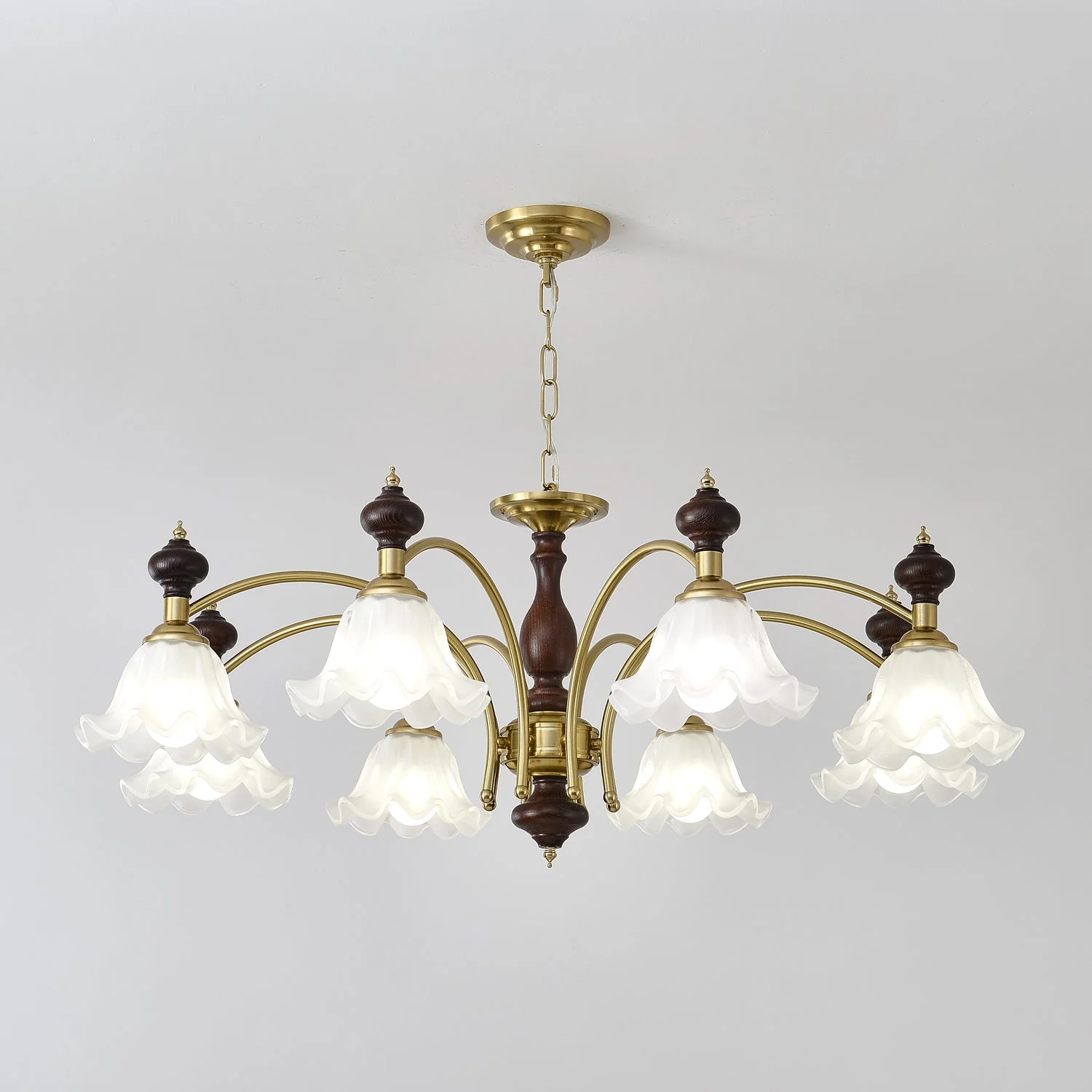Lustra Chandelier Wood & Brass Blossom Flowers - Image 18