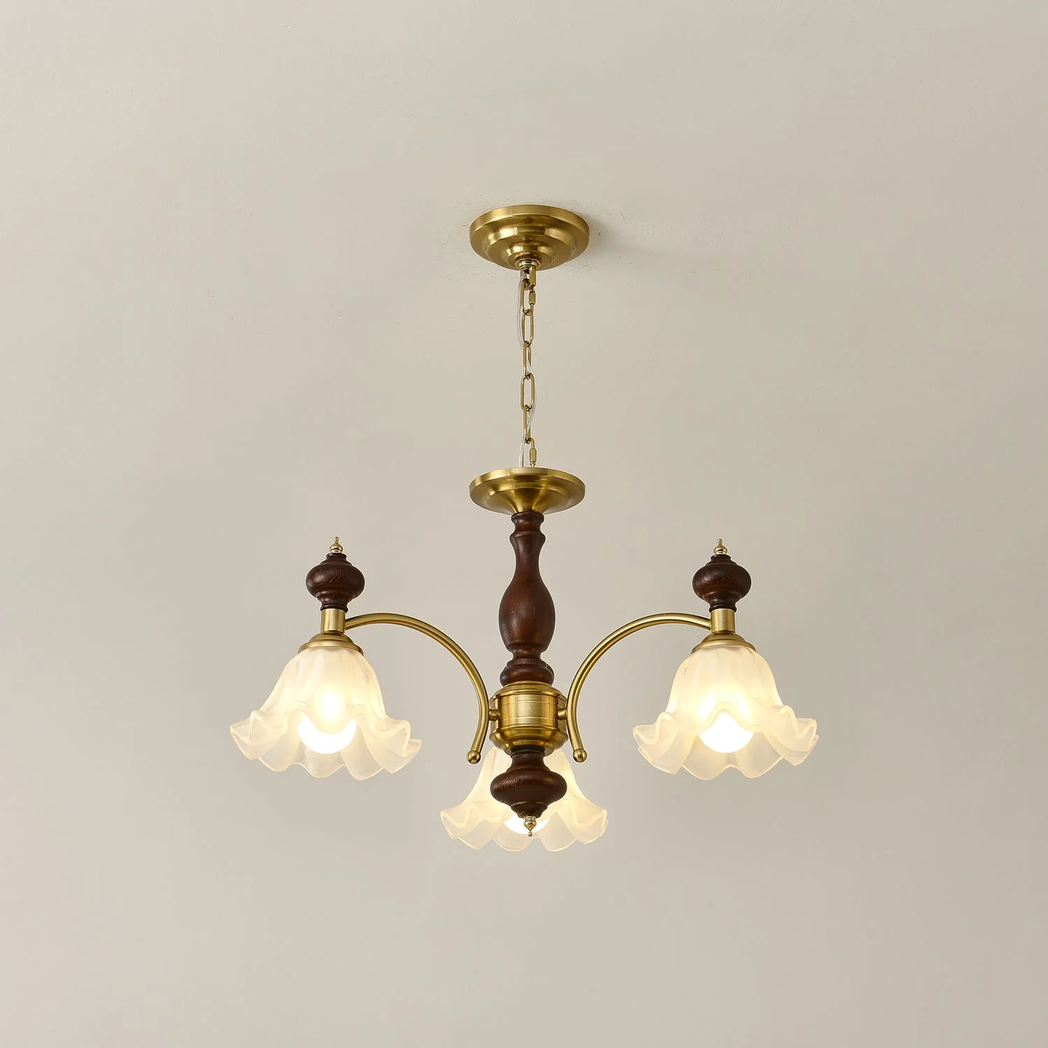 Lustra Chandelier Wood & Brass Blossom Flowers - Image 2