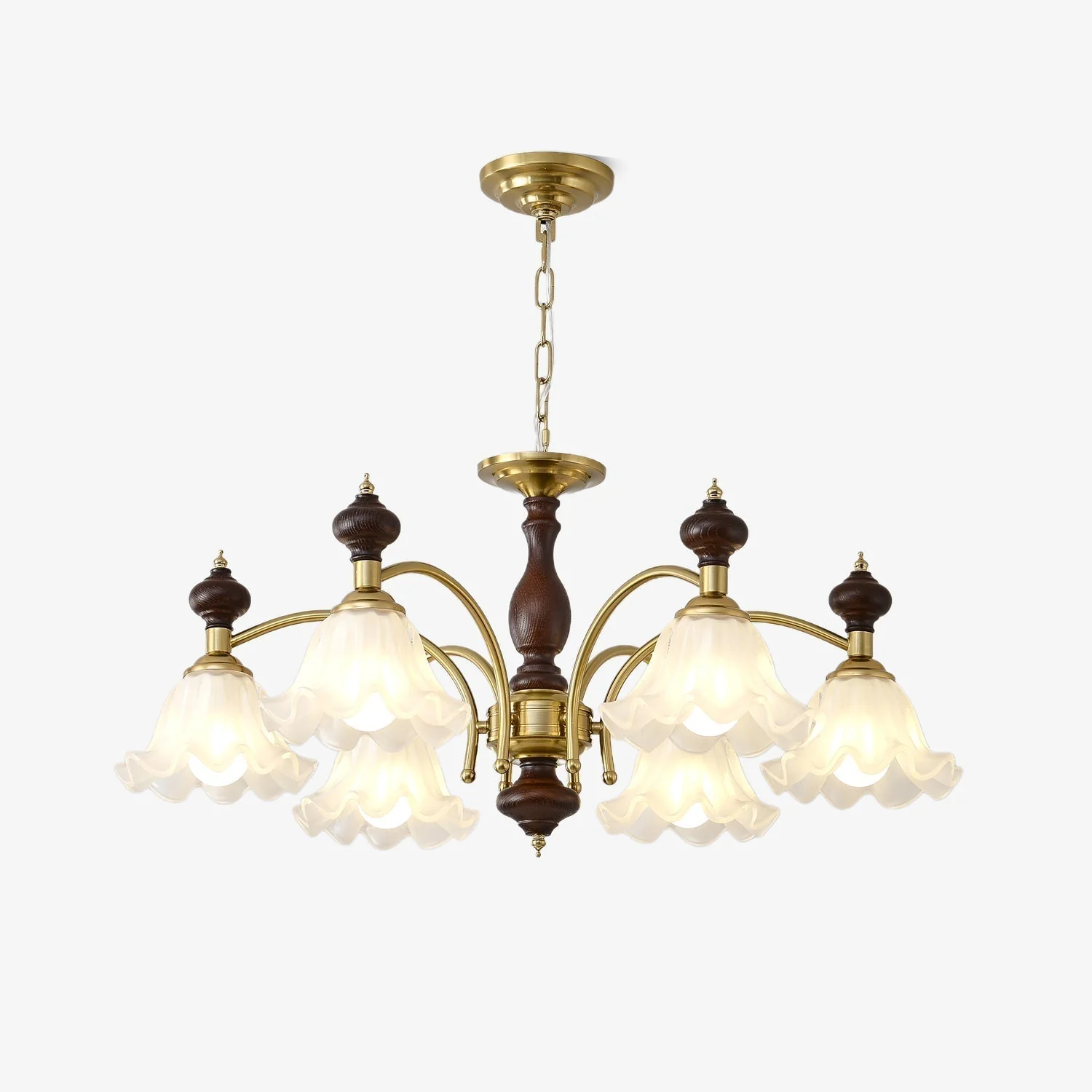 Lustra Chandelier Wood & Brass Blossom Flowers - Image 20